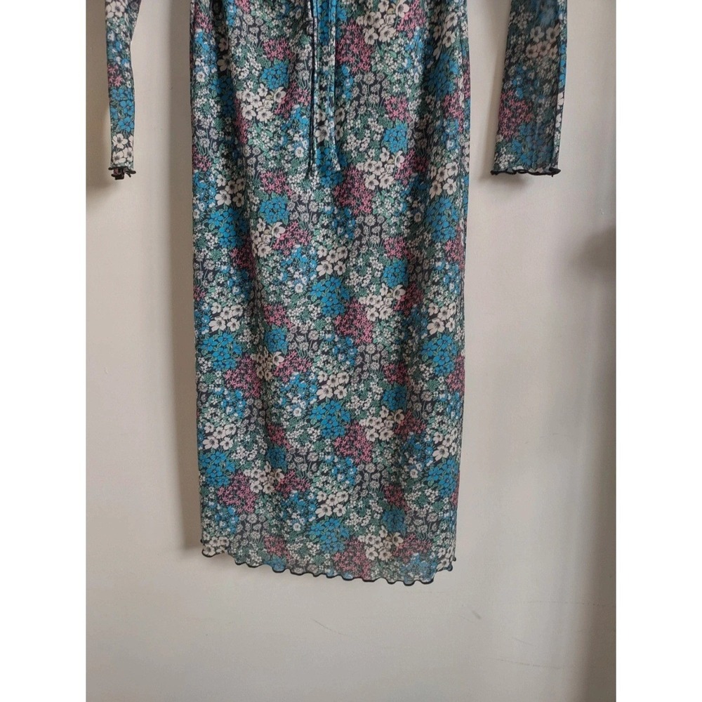 BCBGeneration Floral Mesh Cutout Ruched Midi Dress Blue Pink Green Size T Small - Picture 5 of 7